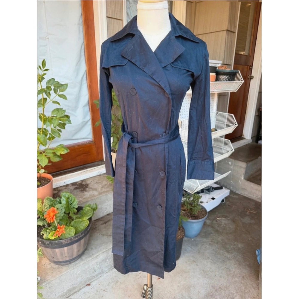 Talbots Womens Navy Blue Double Breasted Belted Trench Coat Jacket Size 6